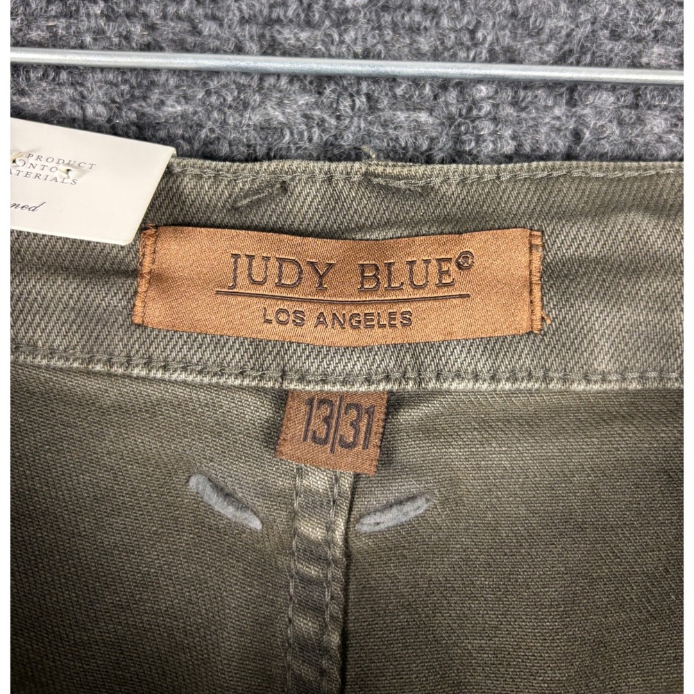 Judy Blue High Waist Garment Dyed Wide Leg Jeans Raw Hem 13/31 Olive Green Boho - Picture 7 of 12